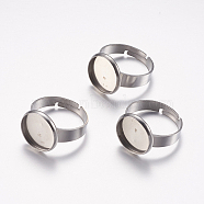 Adjustable 304 Stainless Steel Finger Rings Components, Pad Ring Base Findings, Flat Round, Stainless Steel Color, Tray: 12mm, 17mm(X-STAS-F149-18P-B)