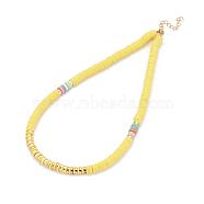 Handmade Polymer Clay Heishi Beads Beaded Necklaces, with Non-magnetic Synthetic Hematite Beads and 304 Stainless Steel Lobster Claw Clasps, Yellow, 16.73 inch(42.5cm)(NJEW-JN02901-02)