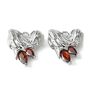 Brass Heart Charms, Real Platinum Plated, with Glass, Siam, 13x12x4mm, Hole: 1.5mm(KK-D092-02P-02)
