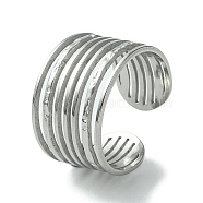 304 Stainless Steel Open Cuff Ring, Hollow Multi Lines, Stainless Steel Color, US Size 7 1/2(17.7mm)(RJEW-L110-041P)