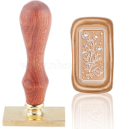 Wax Seal Stamp Set, Sealing Wax Stamp Solid Brass Head,  Wood Handle Retro Brass Stamp Kit Removable, for Envelopes Invitations, Gift Card, Rectangle, Floral Pattern, 9x4.5x2.3cm(AJEW-WH0214-061)