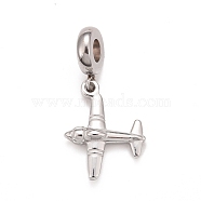 304 Stainless Steel European Dangle Charms, Large Hole Pendants, Airplane, Stainless Steel Color, 28.5mm, Hole: 4mm, Airplane: 19x15x4mm(STAS-I194-21P)