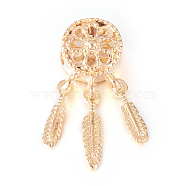 Alloy European Beads, Large Hole Beads, with CCB Plastic Feather Charms, Woven Net/Web with Feather, Golden, 27.5x10.5x9mm, Hole: 5mm, Charm: 15x3.5x1.5mm(PALLOY-O091-01G)