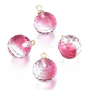 K9 Glass Pendants, Golf Ball Beads, with Golden Tone Brass Peg Bail, Faceted, Round, Hot Pink, 12x8mm, Hole: 1.5mm(GLAA-S180-20A-03)