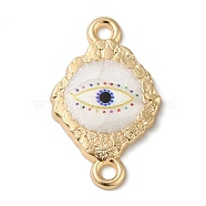 Zinc Alloy Enamel Connector Charms, Golden, Evil Eye Links with Resin, White, 20x12x2mm, Hole: 2mm(ENAM-Z013-03D)