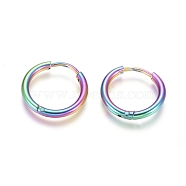 Ion Plating(IP) 304 Stainless Steel Huggie Hoop Earrings, Hypoallergenic Earrings, with 316 Surgical Stainless Steel Pin, Rainbow Color, 12 Gauge, 17x2mm, Pin: 1mm, Inner Diameter: 12mm(EJEW-F111A-17mm-Y)