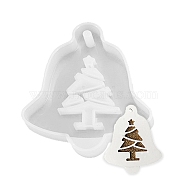 Christmas Theme DIY Bell with Tree Pendant Silicone Molds, Resin Casting Molds, for UV Resin & Epoxy Resin Jewelry Making, White, 71x64x8mm, Hole: 2.5mm(DIY-F114-35)