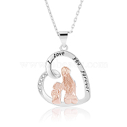 Heart Pendant Necklace Mother and Daughter Sitting Side-by-Side Necklace Cute Hollow Heart Dangle Necklace Charms Jewelry Gifts for Women Mother's Day Christmas Birthday Anniversary, Platinum & Rose Gold, 15.35 inch(39cm)(JN1099A)
