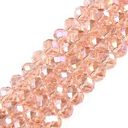 Electroplate Glass Beads Strands, AB Color Plated, Faceted, Rondelle, Misty Rose, 8x6mm, Hole: 1mm, about 64~65pcs/strand, 15.75~16.14 inch(40~41cm)(EGLA-A044-T8mm-B21)