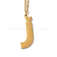 304 Stainless Steel Pendant Necklaces, Letter, Letter J, 15.75 inch(40cm), Pendant: 26.5x9.5x1.5mm(NJEW-H036-02G-J)