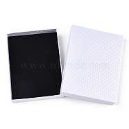Rhombus Textured Cardboard Jewelry Boxes, with Black Sponge, for Jewelry Gift Packaging, Rectangle, White, 16x12x3.2cm, Inside: 15.3×11.3cm.(CBOX-T006-01F)