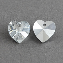 Heart Electroplated Glass Pendants, Silver Plated Bottom, Faceted, Clear, 14x14x8mm, Hole: 1.5mm(EGLA-R082-01)