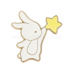 Animals Holding Star Enamel Pins, Zinc Alloy Cute Kitten Brooches for Backpack Clothes, White, Rabbit, 30x30mm(JEWB-S032-02G-B)