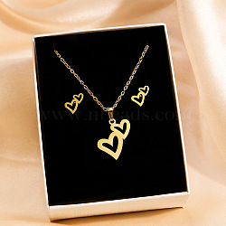 304 Stainless Steel Pendant Necklaces & Stud Earrings Sets, Golden, Heart, 460~500mm(WG82A44-09)