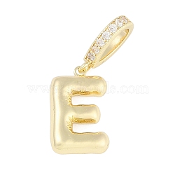 Brass Micro Pave Clear Cubic Zirconia Pendants, Long-Lasting Plated, letters, Letter E, 19x12x4.5mm, Hole: 8.5x5.5mm(KK-M289-01E-G)