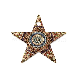 Geometric Alloy Sheet Printed Pendant Earrings Accessories, Star, 24x25x0.5mm, Hole: 1.8mm(PALLOY-E139-01G-02)