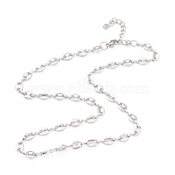 304 Stainless Steel Coffee Bean Chain Necklaces, with Lobster Claw Clasps, Stainless Steel Color, 16.3 inch(41.4cm)(NJEW-O123-01P)