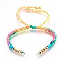 Nylon Cord Braided Bead Bracelets Making, with Brass Beads, Long-Lasting Plated, Real 24K Gold Plated, Colorful, 10-1/4 inch(26cm)~11-5/8 inch(29.6cm)(BJEW-F360-F16)