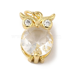 Rack Plating Brass Micro Pave Clear Cubic Zirconia Charms, Long-Lasting Plated, Lead Free & Cadmium Free, Owl, with Jump Ring, Real 18K Gold Plated, 14.5x10.5x7.5mm, Hole: 3.5mm(KK-B092-27G)