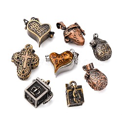 Brass Prayer Box Pendants, Mixed Shapes and Mixed Color, about 9~20mm wide, 14~28mm long, 10~20mm thick, hole: 1.5~5mm(KK-MSMC001-1)