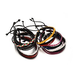 Adjustable Leather Cord Multi-Strand Bracelets, with PU Leather Cords, Mixed Color, 54mm, 9~16x3(BJEW-M169-08)