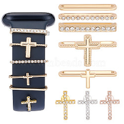 5Pcs 5 Style Cross Shape Zinc Alloy with Rhinestone Watch Band Studs and Watch Band Charms, for Watch Loops Accesssories, Mixed Color, 1.6~2.55x0.15~1.45x0.5~0.7cm, 1Pc/style(FIND-UN0003-40)