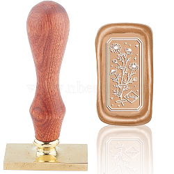 Wax Seal Stamp Set, Sealing Wax Stamp Solid Brass Head,  Wood Handle Retro Brass Stamp Kit Removable, for Envelopes Invitations, Gift Card, Rectangle, Floral Pattern, 9x4.5x2.3cm(AJEW-WH0214-061)