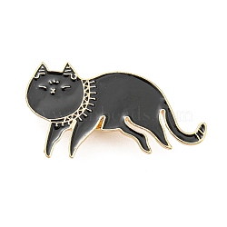 Cat Shape Enamel Pins, Light Gold Alloy Brooch for Backpack Clothes, Black, 26x48x2mm(JEWB-A017-01C)