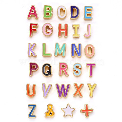 Rack Plating Alloy Enamel Beads, Cadmium Free & Nickel Free & Lead Free, Mixed Color Alphabet with Other Symbol, Light Gold, Letter A~Z, 29pcs(ENAM-YW0001-24LG)
