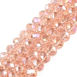 Electroplate Glass Beads Strands, AB Color Plated, Faceted, Rondelle, Misty Rose, 8x6mm, Hole: 1mm, about 64~65pcs/strand, 15.75~16.14 inch(40~41cm)(EGLA-A044-T8mm-B21)