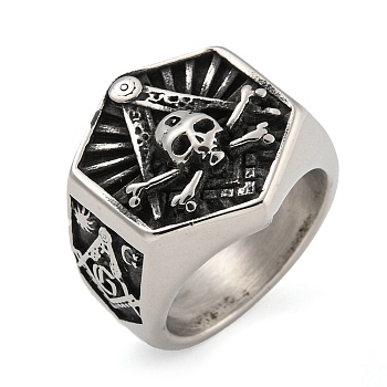 304 Stainless Steel Ring, Skull, Inner Diameter: 19mm