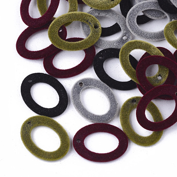 Flocky Acrylic Pendants, Oval, Mixed Color, 21x15.5x2mm, Hole: 1mm