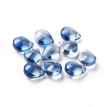 Transparent Glass Beads, with Glitter Powder, Dyed & Heated, Teardrop, Blue, 12x9x6mm, Hole: 1mm