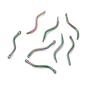 Ion Plating(IP) 304 Stainless Steel Links Connector Charms, Twisted Bar, Rainbow Color, 20x2.5x3.5mm, Hole: 1.2mm