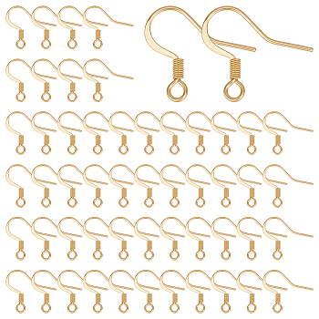 100Pcs 316 Surgical Stainless Steel French Earring Hooks, Flat Earring Hooks, Ear Wire, with Horizontal Loop, Real 18K Gold Plated, 15x16mm, Hole: 2mm