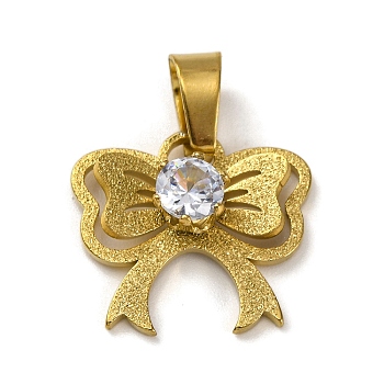 304 Stainless Steel Diamond Pendant, Bowknot, Golden, 16.5x18x6mm, Hole: 7.5x4mm