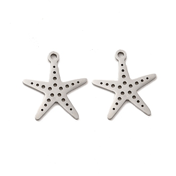 201 Stainless Steel Pendants, Starfish Charm, Stainless Steel Color, 17x15x1mm, Hole: 1.4mm