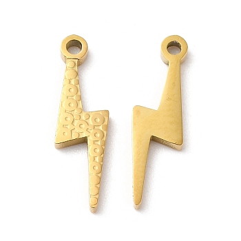 Ion Plating(IP) 316L Surgical Stainless Steel Pendants, Lightning Bolt Charm, Textured, Real 18K Gold Plated, 15.7x4.5x1.3mm, Hole: 1.2mm