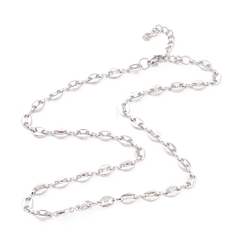 304 Stainless Steel Coffee Bean Chain Necklaces, with Lobster Claw Clasps, Stainless Steel Color, 16.3 inch(41.4cm)