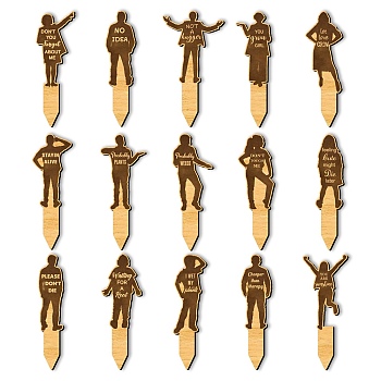 15Pcs 15 Style Wood Plant Labels, for Seed Potting, Herbs, Flowers, Vegetables, Human, 120x26~41mm, 1pc/style