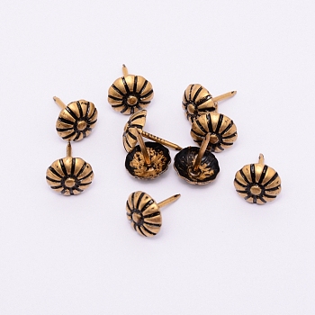 Iron Nails, Sofa Foam Nails, for Furniture Decoration, Flower, Antique Bronze, 17x12mm, Pin: 1.4mm