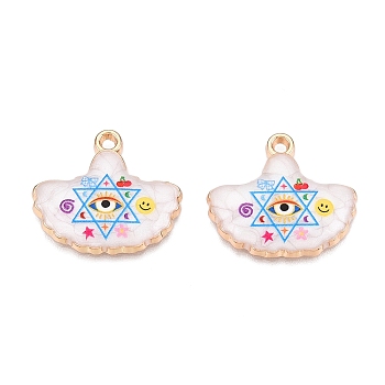 Printed Rack Plating Alloy Enamel Pendants, Golden, Ginkgo Leaf with Evil Eye Charm, Star of David, 22x25x4mm, Hole: 2mm