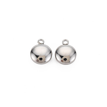304 Stainless Steel Charms, Flat Round, Stainless Steel Color, 10x8x4.5mm, Hole: 1.4mm
