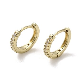 Brass Micro Pave Cubic Zirconia Hoop Earring, Long-Lasting Plated, Ring, Golden, 13x2.5mm