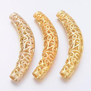 Tibetan Style Alloy Hollow Beads, Curved Tube Noodle Beads, Curved Tube, Cadmium Free & Nickel Free & Lead Free, Golden,  64x12x9.5mm, Hole: 5.5mm