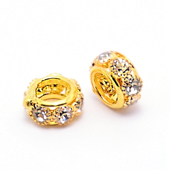 Alloy Crystal Rhinestone Beads, Rondelle, Golden, 13.5x7mm, Hole: 6.5mm