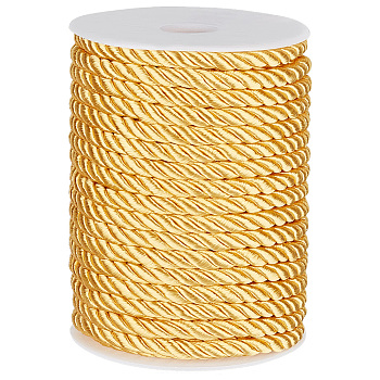 3-Ply Polyester Twisted Cords, Milan Cord, with Spool, Gold, 8mm, about 21.87 Yards(20m)/Roll