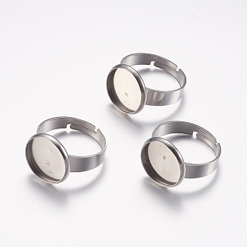 Adjustable 304 Stainless Steel Finger Rings Components, Pad Ring Base Findings, Flat Round, Stainless Steel Color, Tray: 12mm, 17mm
