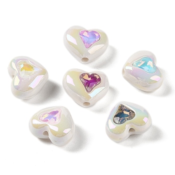 Opaque Acrylic with Rhinestone Beads, Heart, Mixed Color, 15.5x19x11mm, Hole: 2mm