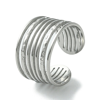 304 Stainless Steel Open Cuff Ring, Hollow Multi Lines, Stainless Steel Color, US Size 7 1/2(17.7mm)